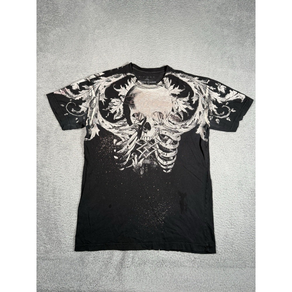 Vintage Y2K Xtreme Couture Skulls Skeleton Print T Shirt Mens XL‎ Black Grunge